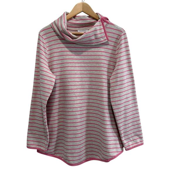 T by Talbots Split Neck Pink Striped Pullover Top Size XL SUPER SOFT Round Hem - Picture 1 of 7